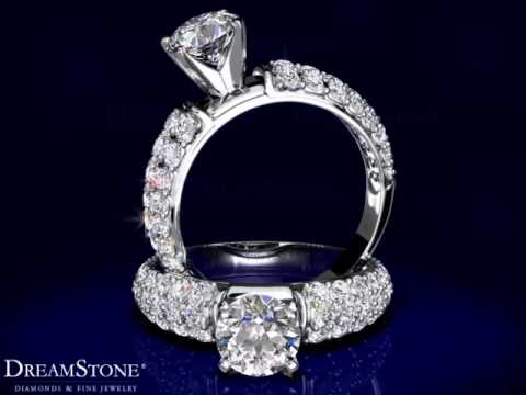 Three-Row Pave Diamond Setting in White Gold, 3/4 Carat TDW.