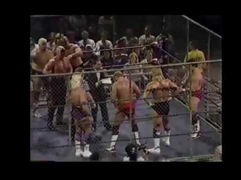 nwa 1987 july start of Four Horsemen vs Road Warriors and SuperPowers in Steel Cage