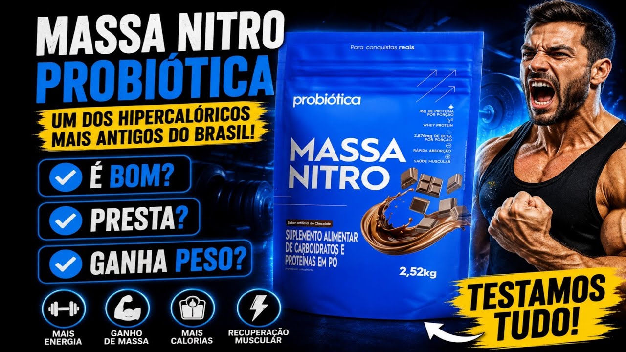 Miniatura da avaliação em vídeo de Suplemento Hipercalórico Massa Nitro 2,52kg Probiótica