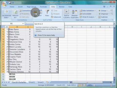 Exl2007 14 Sortarea unui tabel dupa un singur criteriu coloana Nume, crescator