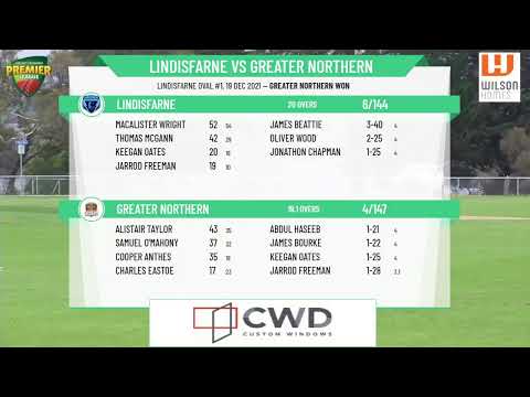 Wilson Homes CTPL - Men's 1st Grade - Round 20 - Lindisfarne v Greater Northern