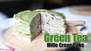 [노오븐 케이크] 통팥 가득! 녹차 치즈 크레이프 케이크 만들기 Green Tea Mille Crepe Cake | hanse한세 (ASMR COOKING)