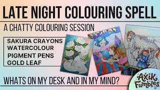 Late Night Colouring Spell - fast gouache highlights, pigment pens, watercolours, gold foil