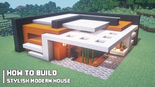 Minecraft: Stylish Moden House with a basement (How to Build: Relaxing Tutorial) #15