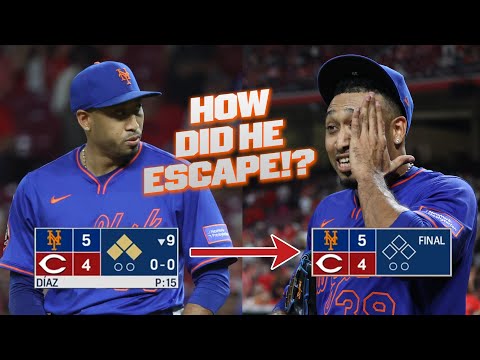 WILD FINISH! Edwin Díaz escapes a bases loaded jam with a HUGE assist from Luisangel Acuña! 🪄