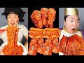 ASMR MUKBANG| Fire spicy Mushrooms, Fire noodles wrap, Chicken, Sausage. Funny Eating!