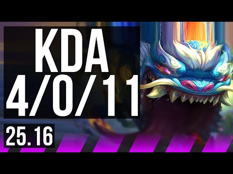 TAHM KENCH & Aphelios vs YUUMI & Yunara (SUP) | 4/0/11, 800+ games | KR Master | 25.16