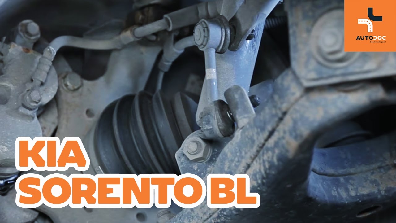 Como mudar tirante da barra estabilizadora da parte dianteira em KIA Sorento JC - guia de substituição