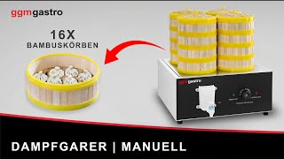 Cuiseur vapeur Dim Sum Professionnel - 2,5kW - Manuel - avec 16 paniers en bambou et 4 couvercles
