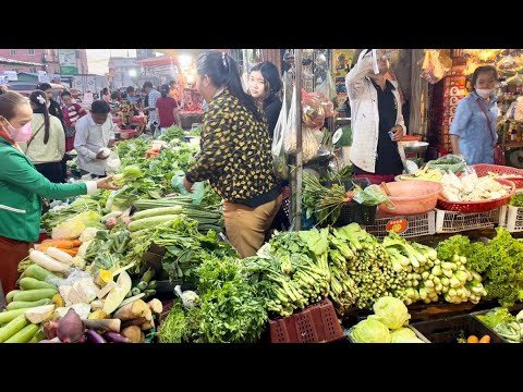 Awesome Cambodian Market Tour Scenes On the Street Veng Sreng - Fresh Vegetable, Fruit, Fish, Beef
