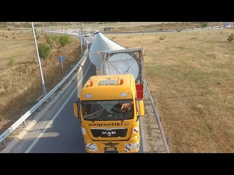 Transporting 70 Meter Length Wind Turbine Blades - Anipsotiki SA