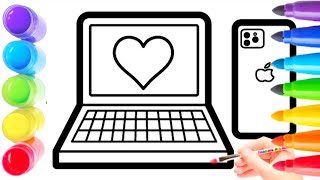 Laptop and iPhone Drawing for Kids | Easy Step-by-Step Drawing🌈📱💻