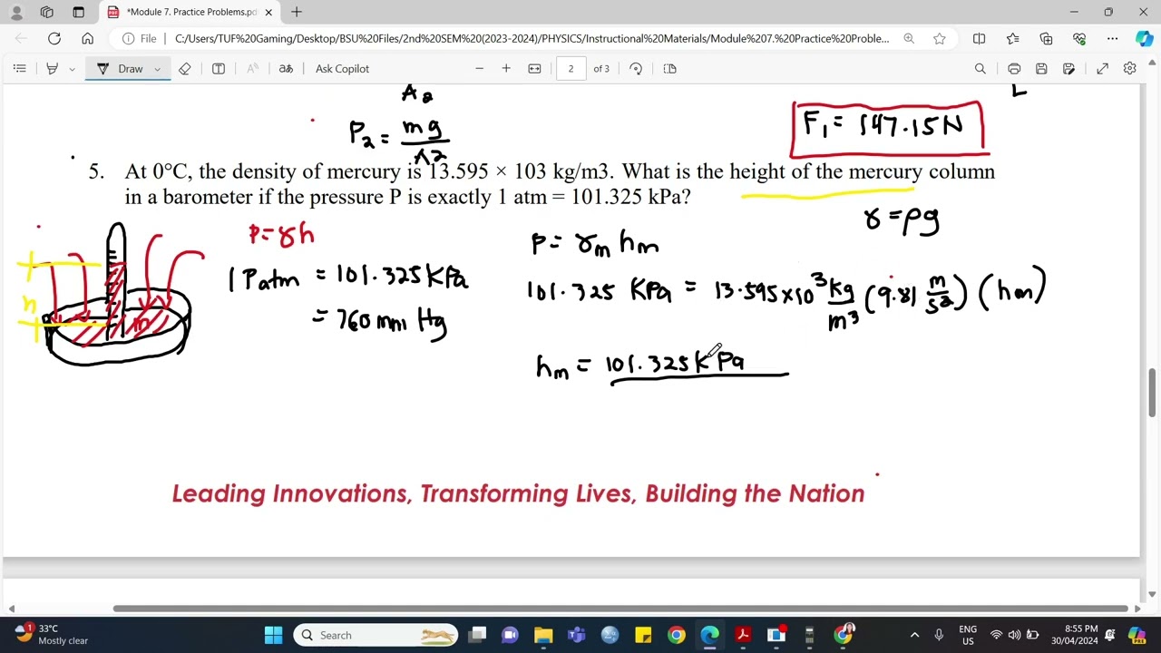 Hydrostatic Pressure - Practice Problem #5