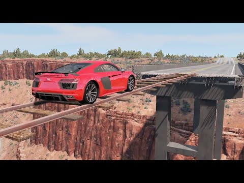 Cars vs Train Track Bridge #1 - BeamNg.drive