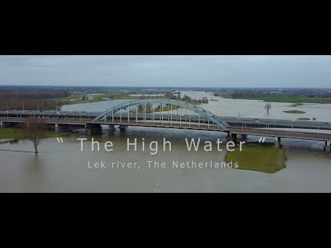 The HIGH WATER of river LEK in The Netherlands. Hoog water bij de lek - Xiaomi Fimi A3