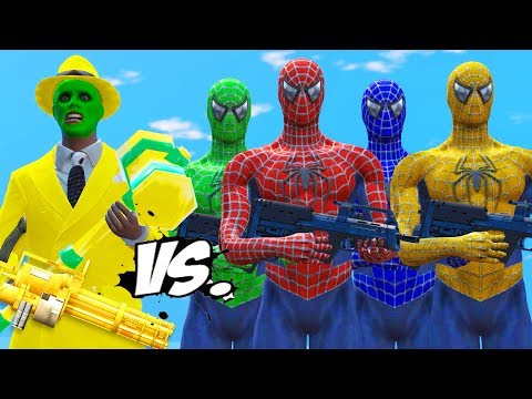 Spider-Man, Green Spiderman, Blue Spiderman, Yellow Spiderman VS The Mask Video