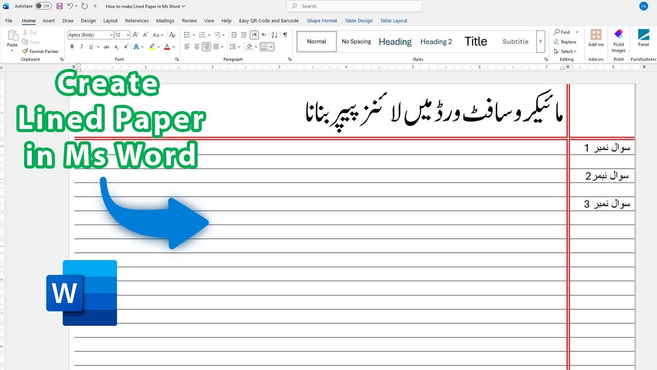 Note Book Page Design in Ms word || How to make Lined Paper in Ms word || Create lined Paper in word