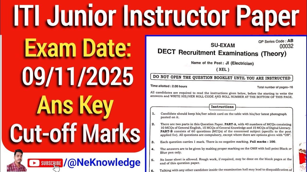 ITI Junior Instructor Paper 09/11/2025 | ITI Ans Key | iti Junior Instructor Cut-off marks