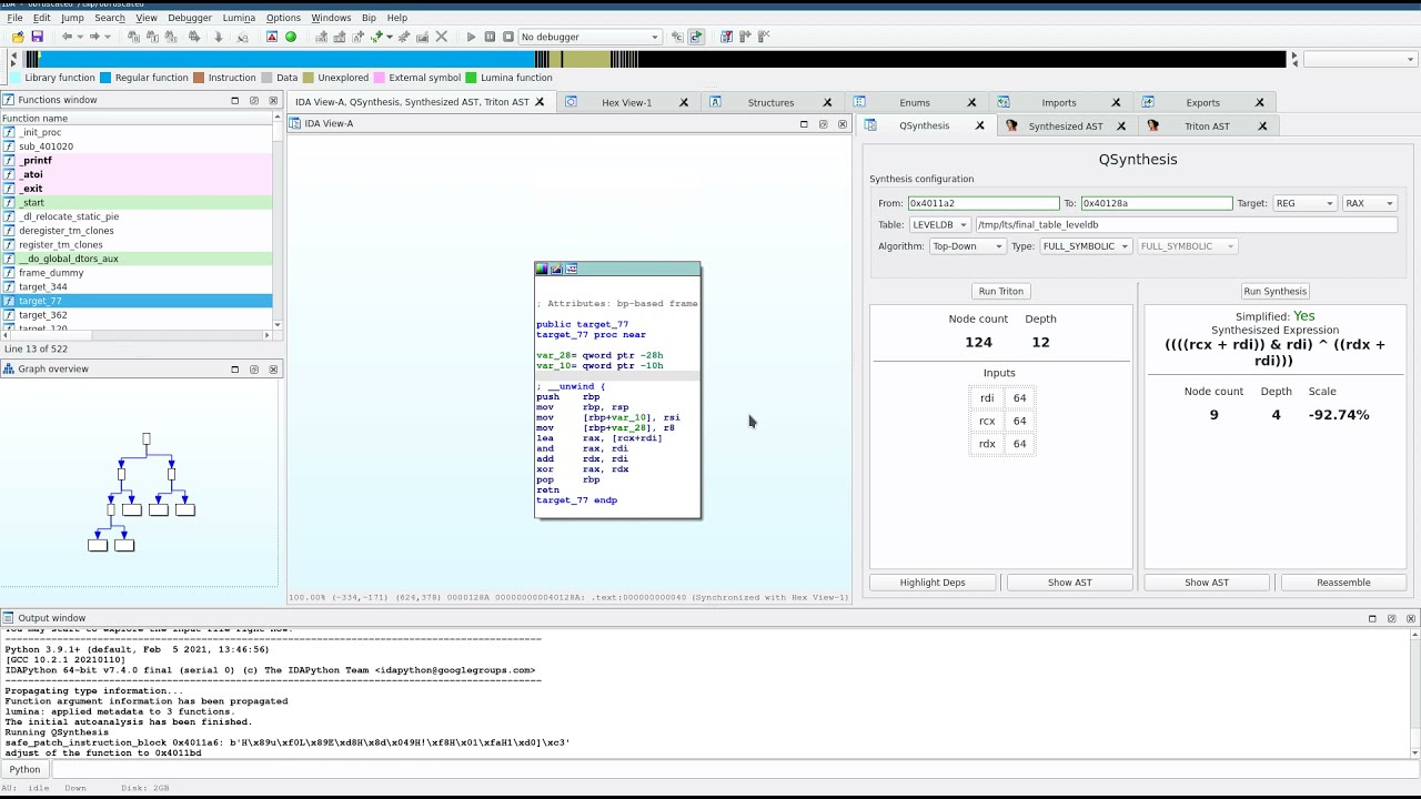 Qsynthesis simple MBA deobfuscation [IDA plugin]