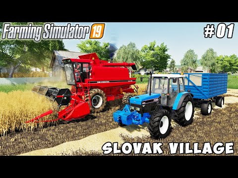 Harvesting oats, wheat & canola, baling straw | Slovak Village | Farming simulator 19 | Timelapse#01