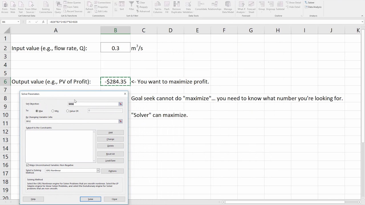 Use the Solver add-in for Microsoft Excel to find a maximum value of profit
