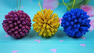 How to Make Christmas Ball - Glitter Foam Christmas Ornaments - DIY Handmade Xmas Craft Ideas