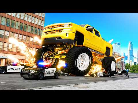 107 Biggest Lifted Vehicles Crush Cops in GTA 5 RP