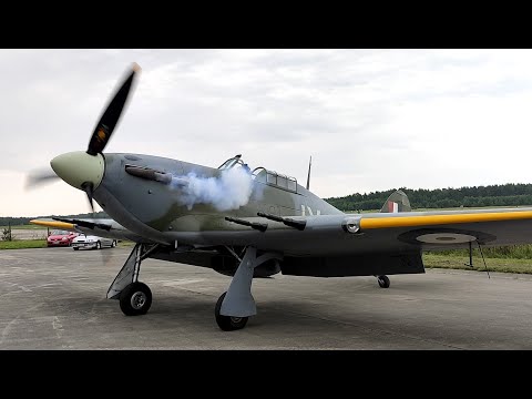 HAWKER HURRICANE Mk.IV - Startup, Take-off + Flyby (Airport Líně)