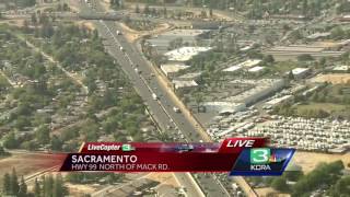 Hay truck fire causes major backup on Hwy. 99 in south Sacramento