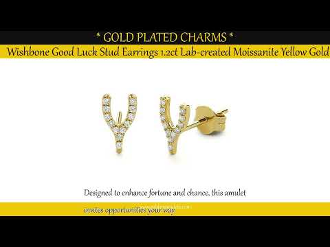 Wishbone Good Luck Stud Earrings 1.2ct Lab-created Moissanite Yellow Gold Plated