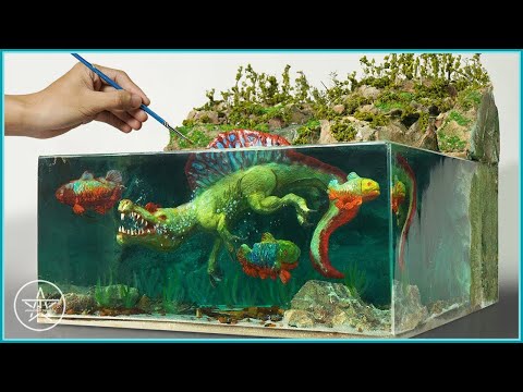 Diorama of Spinosaurus Dinosaur's Intense Hunt | Resin Art | Polymer Clay
