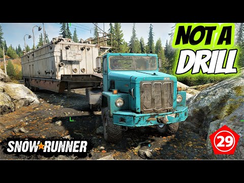 ⁴ᴷ Transporting oversized construction rig semi trailer | Not A Drill contract | Snowrunner gameplay