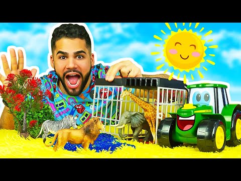 Animais selvagens invadiram a fazenda do trator John! História infantil para crianças.Vídeo infantil