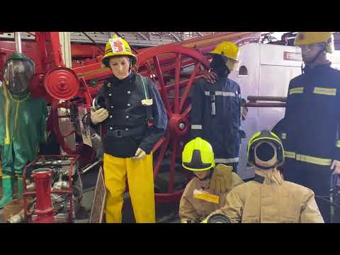 mannequin-man performming as a Museum Dummy: Living mannequin performing at Essex Fire Museum Jubilee fun day wearing a fire uniform and breathing apparatus from circa 1976 for Essex Fire Museum on 31/05/2022
