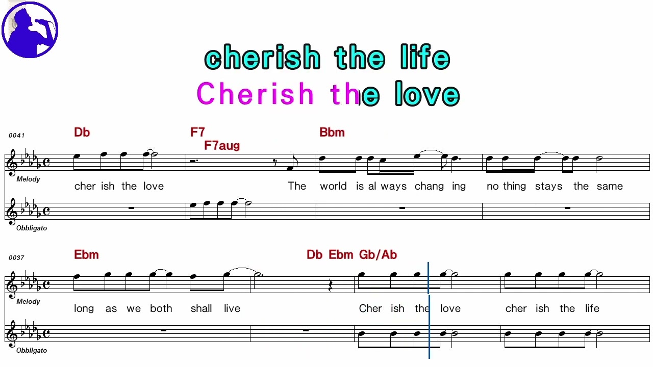 Kool & The Gang-Cherish karaoke sheet music,MR for players,chord,chorus,Lyrics add(Ye karaoke)