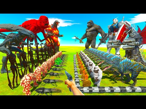 Volcano Godzilla & Giant Invertebrates VS Kong & Mecha Monsters - Animal Revolt Battle Simulator