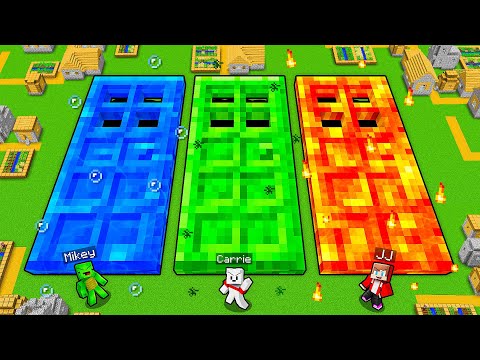 JJ vs Mikey vs Carrie: ELEMENTAL DOOR BATTLE in Minecraft - Maizen