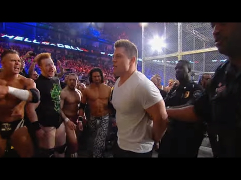 Arrests are made during the chaotic aftermath of the WWE Triple Threat Match: Hell in a Cell 2011