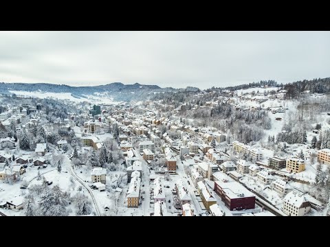 Cinematic Le Locle in winter 4k drone footage