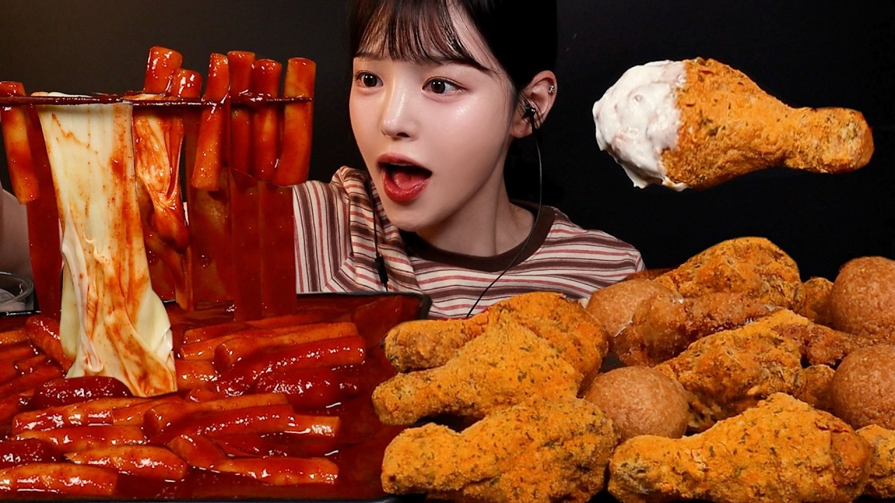 SUB)치즈 폭탄 신전떡볶이에 뿌링클 치킨 먹방!🍗맵단짠 레전드 조합 Cheese Tteokbokki & Chicken Mukbang Asmr