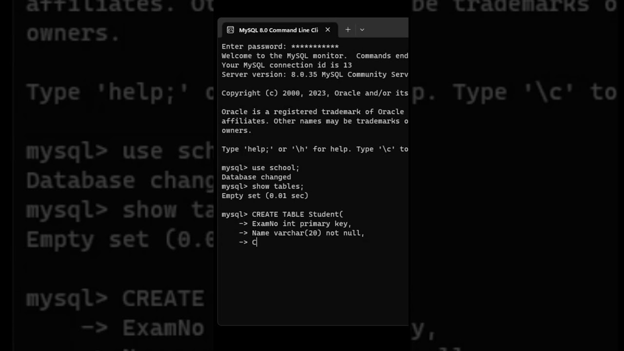 create table (MySQL)
