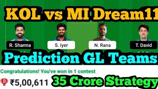 KOL vs MI Dream11 Prediction|KOL vs MI Dream11 Team |KKR vs MI Dream11|