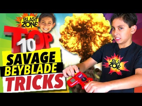 Top 10 Beyblade Tricks on Blast Zone Kid!  My Most Savage Beyblade Burst Trick Shots!