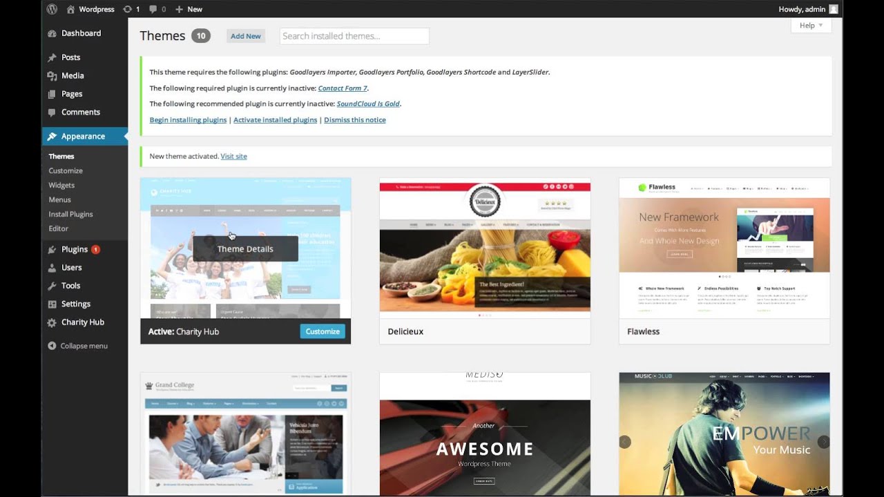 Charity Hub - Installing Theme