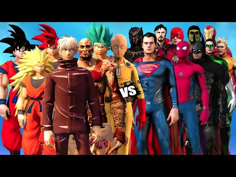 Gojo, Saitama, Goku & Kratos vs Avengers & Justice League – Epic Anime Battle Crossover (Part A)