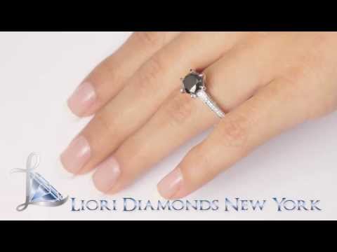 BDR-236 - 2.28 Carat Certified Natural Black Diamond Engagement Ring 18k White Gold