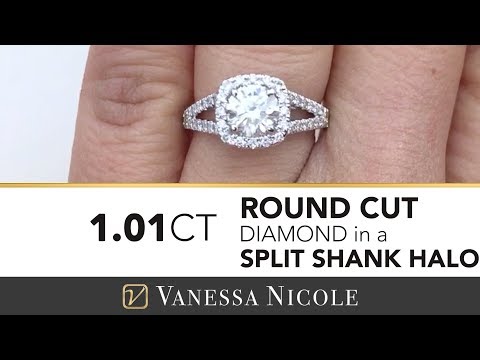 Round Diamond In Cushion Halo | 1 Carat Cushion Split Shank Halo Engagement Ring for Yolanda