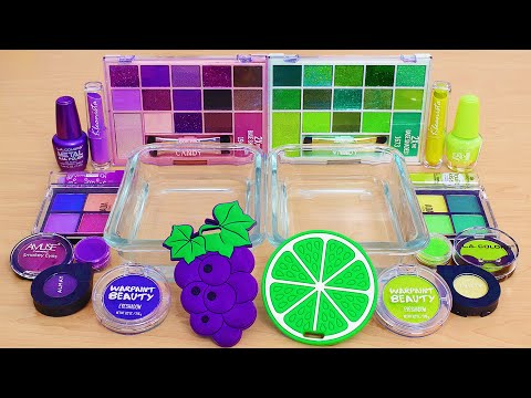 Grape vs Lime - Mixing Makeup Eyeshadow Into Slime ASMR