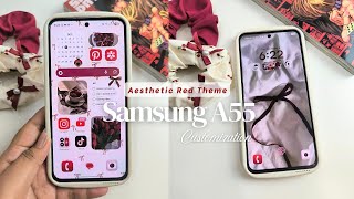 CUSTOMIZE MY SAMSUNG A55 AESTHETIC RED THEME 🍒 | AESTHETIC ICON, WIDGET |SAMSUNG THEME & GOOD LOCK