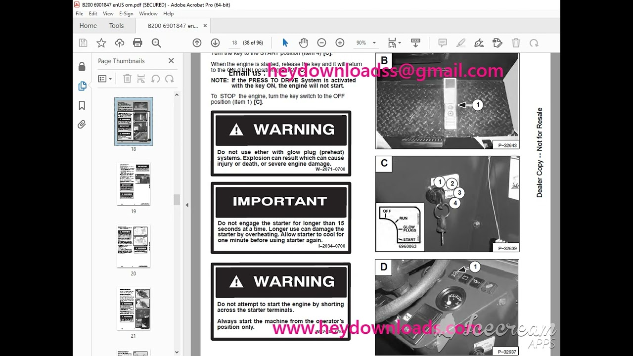 Bobcat B200 Backhoe loader Operation & Maintenance  Manual  SN 570211001 PDF DOWNLOAD